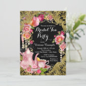 Black and Gold Glitter Rose Tea Party Invitation (Standing Front)