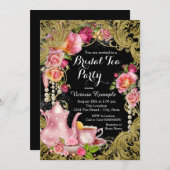 Black and Gold Glitter Rose Tea Party Invitation (Front/Back)