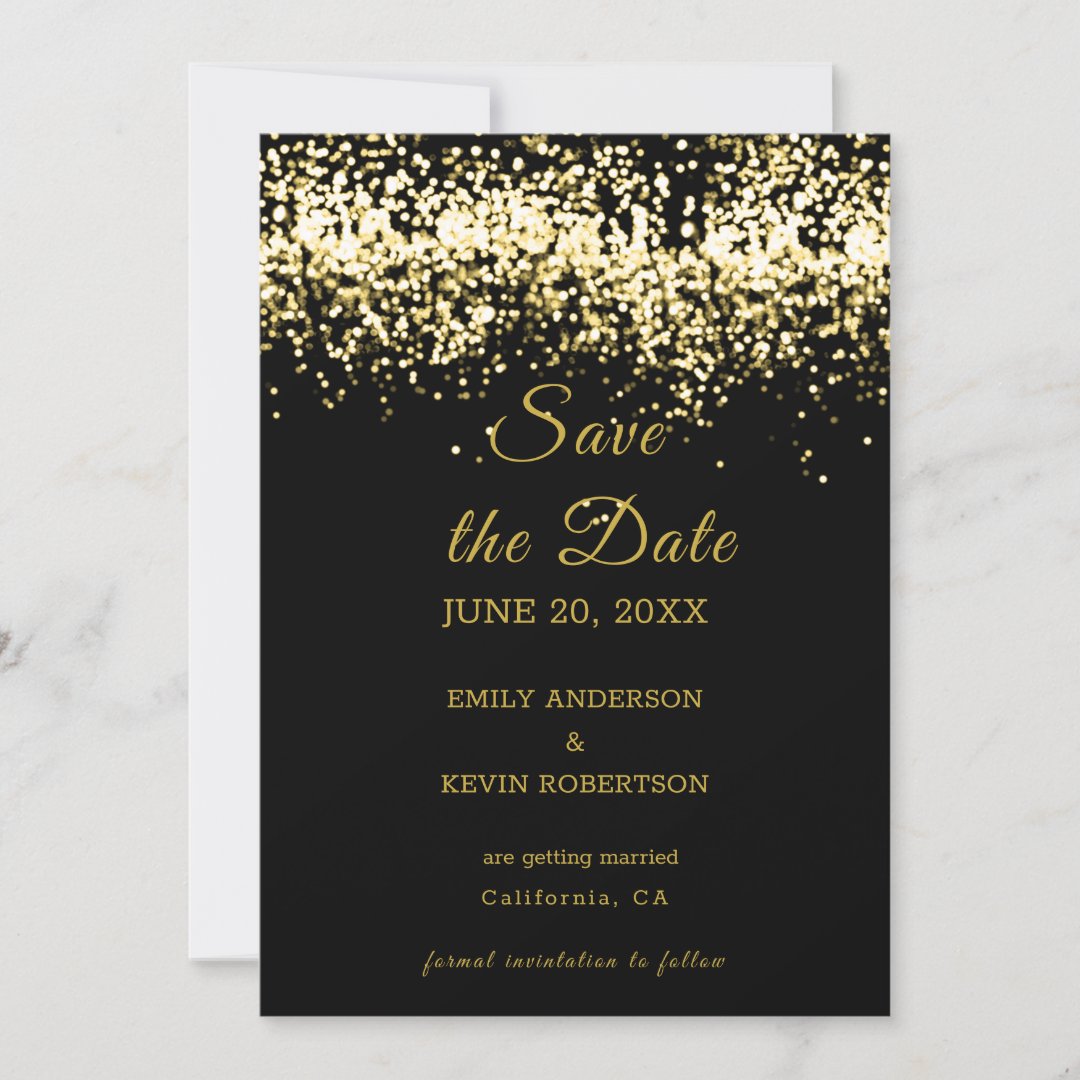 Black and Gold Glitter Save the Date Invitation | Zazzle