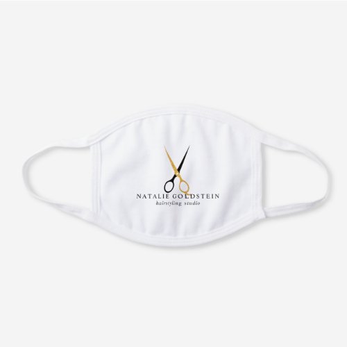 Black and Gold Glitter Scissors Hairstylist White Cotton Face Mask