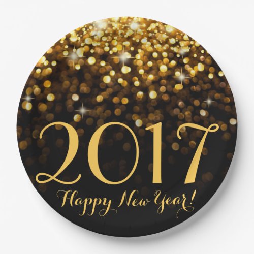 Black and Gold Glitter Sparkle New Years Eve Party Paper Plates
