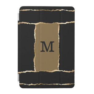 black and gold glitter sparkle pattern monogram iPad mini cover