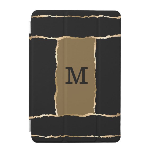 black and gold glitter sparkle pattern monogram iPad mini cover (Front)
