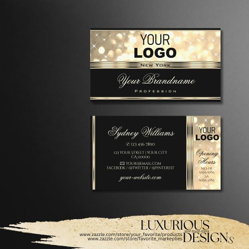 Black and Gold Glitter Sparkle Stars add Logo Business Card