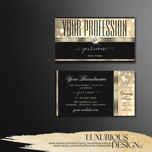 Black and Gold Glitter Sparkle Stars with Diamonds Business Card