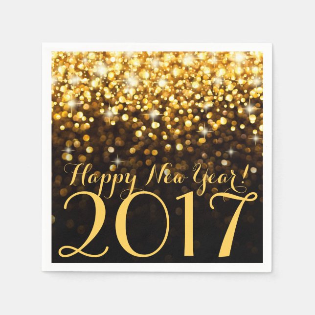 Black and Gold Glitter Sparkles New Years Eve Napkins (Front)