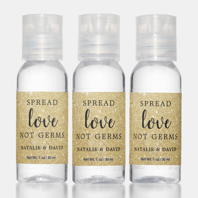 Black and Gold Glitter Spread Love Not Germs Hand Sanitizer (Set)