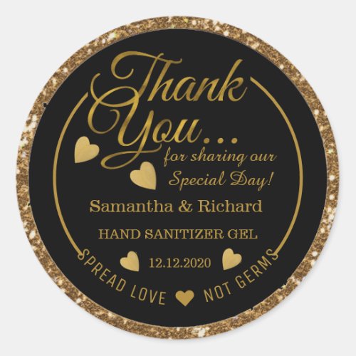 Black And Gold Glitter Spread Love Thank You  Classic Round Sticker