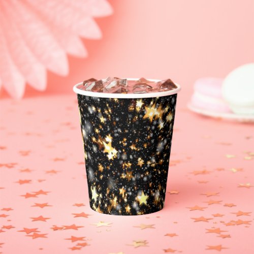 Black and Gold Glitter Stars Paper Cups