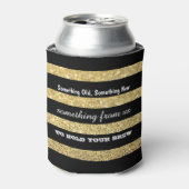 Black and Gold Glitter Stripes | Wedding Can Cooler (Can Front)