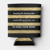 Black and Gold Glitter Stripes | Wedding Can Cooler (Front)