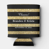 Black and Gold Glitter Stripes | Wedding Can Cooler (Back)