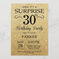 Black and Gold Glitter Surprise 30th Birthday