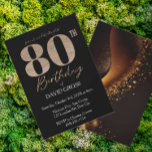Black and Gold Glitter Swirl 80th Birthday  Invitation<br><div class="desc">This design features bold gold numerals on the front,  along with all of your invitation information,  and gold glitter swirl on black for the back.</div>
