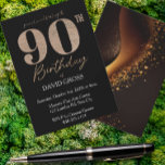 Black and Gold Glitter Swirl 90th Birthday  Invitation<br><div class="desc">This design features bold gold numerals on the front,  along with all of your invitation information,  and gold glitter swirl on black for the back.</div>