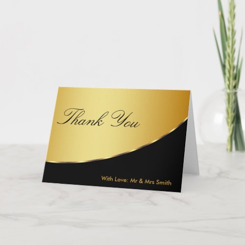 Black and Gold Glitter Thank You Card