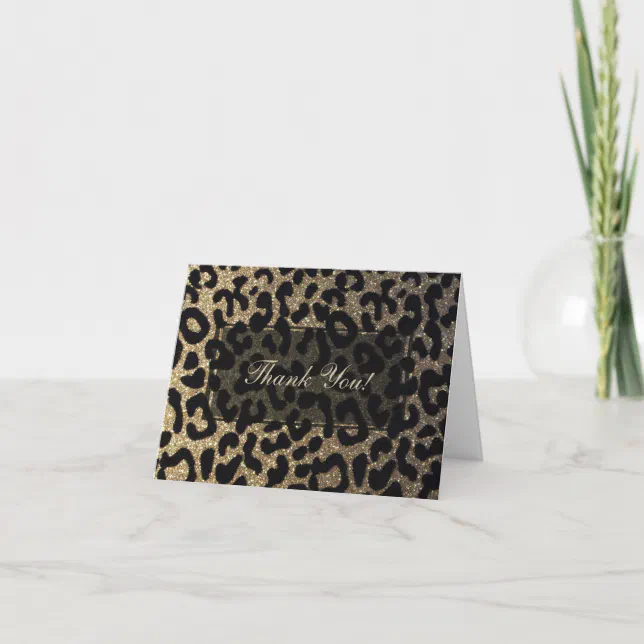 Black and Gold Glitter Thank You Card Zazzle