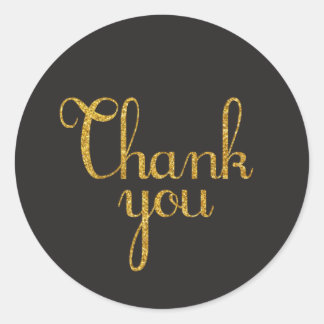 Black And Gold Glitter Thank You Stickers
