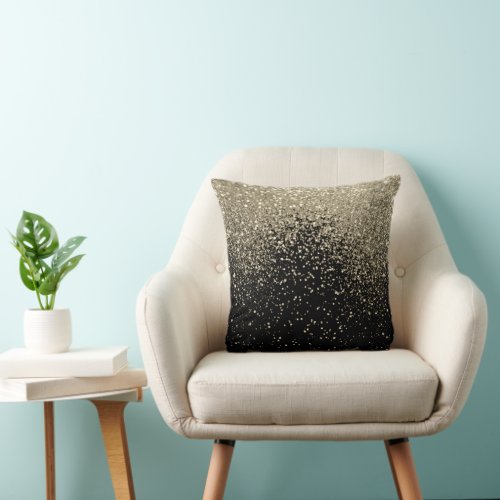 Black and Gold Glitter Throw Pillow