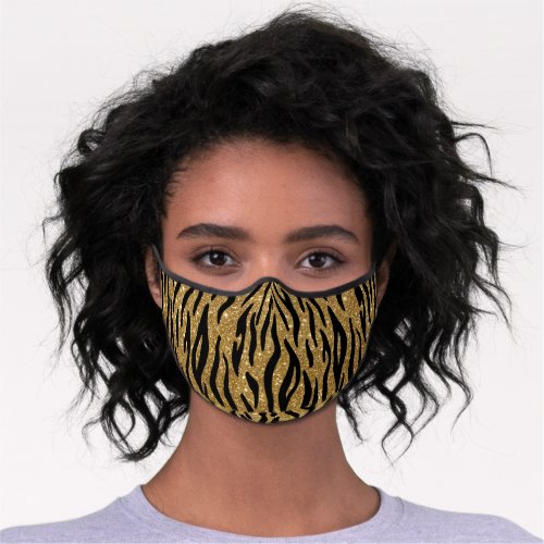 Black and Gold Glitter Tiger Print Premium Face Mask