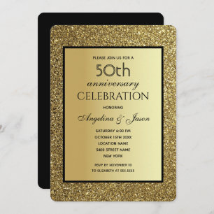 Black and Gold Glitter Wedding 50th Anniversary Invitation