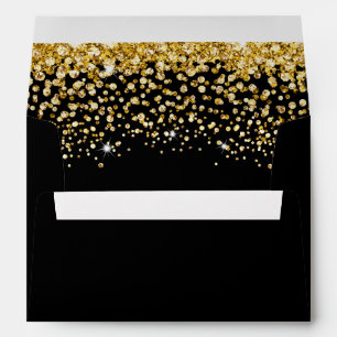Black and Gold Glitter Wedding Envelope