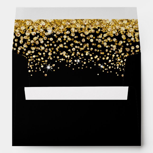 Black and Gold Glitter Wedding Envelope (Back (Bottom))
