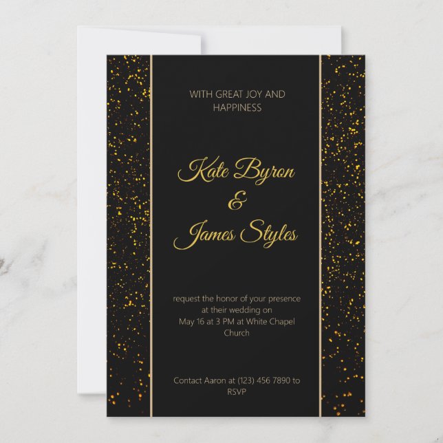 Black and Gold Glitter Wedding Invitation (Front)