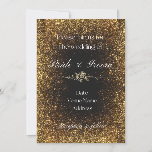 Black and Gold Glitter Wedding Invitation (Front)