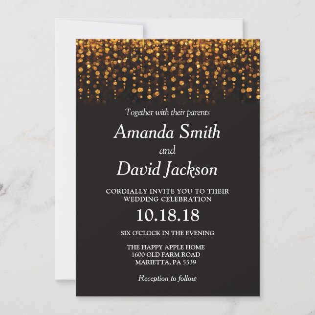 Black and Gold Glitter Wedding Invitation (Front)