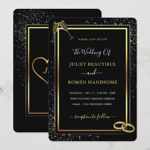 Black and Gold Glitter Wedding Invitation Example