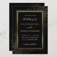 Black and Gold Glitter Wedding Invitation Template