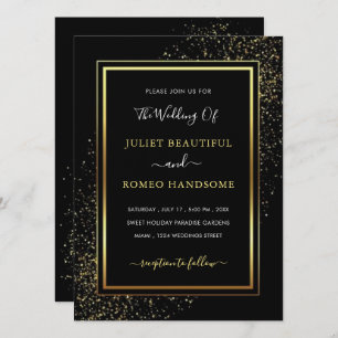 Black and Gold Glitter Wedding Invitation Template