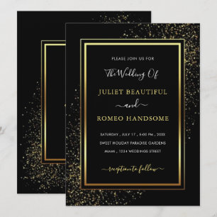 Black and Gold Glitter Wedding Invitations Example