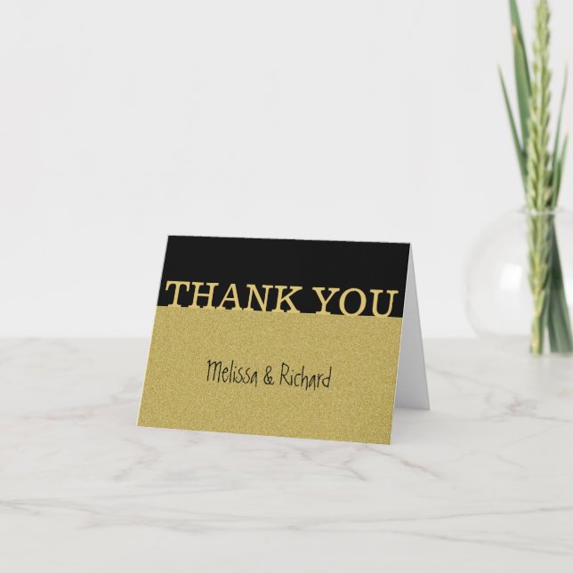 Black And Gold Glitter Wedding Thank You (Front)
