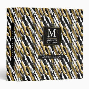 Black and Gold Glitter White Animal Zebra Pattern 3 Ring Binder