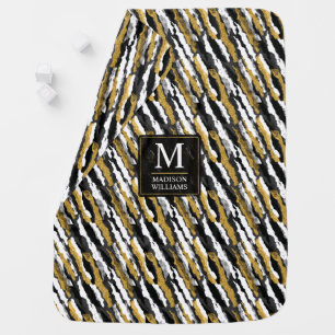 Black and Gold Glitter White Animal Zebra Pattern Baby Blanket