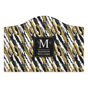 Black and Gold Glitter White Animal Zebra Pattern Door Sign