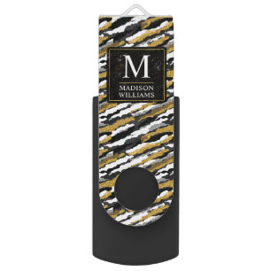 Black and Gold Glitter White Animal Zebra Pattern Flash Drive