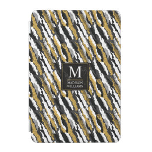 Black and Gold Glitter White Animal Zebra Pattern iPad Mini Cover