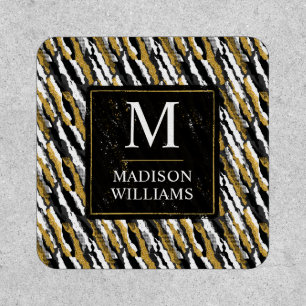 Black and Gold Glitter White Animal Zebra Pattern Patch
