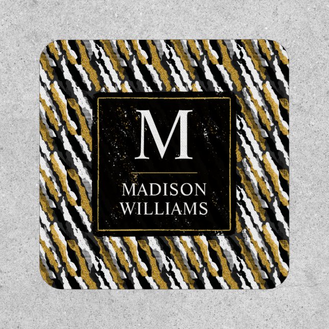 Black and Gold Glitter White Animal Zebra Pattern Patch (Front)