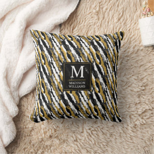 Black and Gold Glitter White Animal Zebra Pattern Throw Pillow