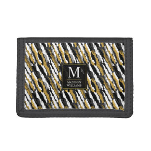 Black and Gold Glitter White Animal Zebra Pattern Tri-fold Wallet