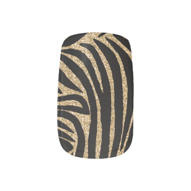Black and Gold Glitter Zebra Print Minx Nail Wraps (Left Thumb)