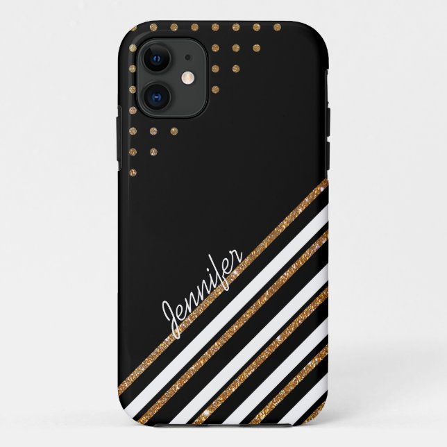 Black and Gold Glittery Custom iPhone 5S Case (Back)