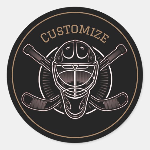 Black And Gold Goalie Mask Classic Round Sticker