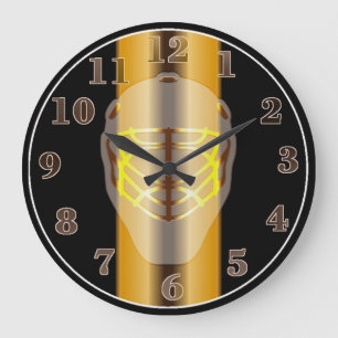 Black and Gold Goalie Mask Hockey Wall Clock