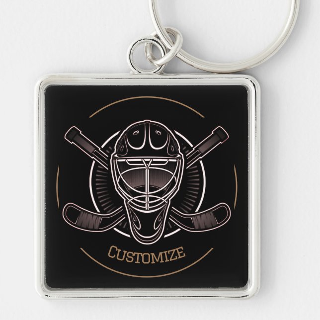 Black And Gold Goalie Mask Keychain (Front)