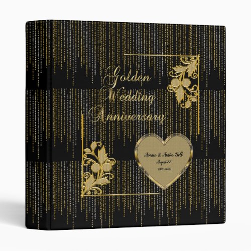 Black and Gold Golden Wedding Anniversary 3 Ring Binder